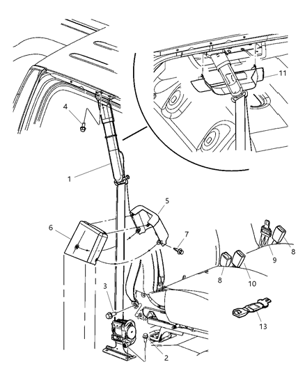 2011 Ram Dakota Front Seat Belt-Outer Belt Assembly Right Diagram for 5JJ801J8AD