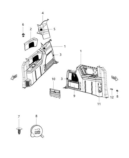 2018 Dodge Grand Caravan Quarter Trim Panel Diagram