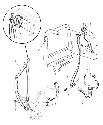 2002 Jeep Wrangler Rear Outer Seat Belt Diagram for 5EV62LAZAI