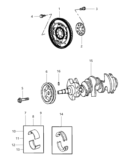 2010 Dodge Journey Crankshaft , Crankshaft Bearings , Damper And Flexplate And Flywheel Diagram 4