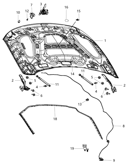 2019 Ram 2500 Hood Diagram for 68361150AB