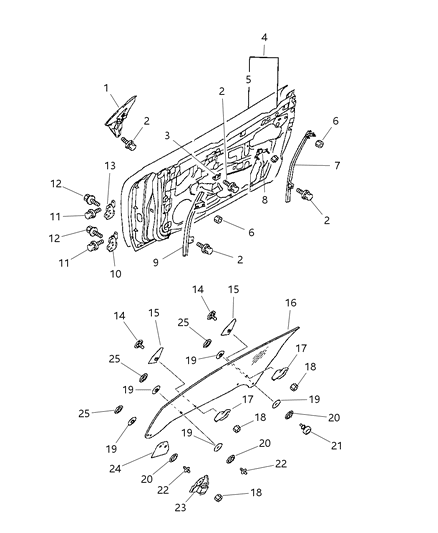 1999 Dodge Avenger Door, Front, Panel & Glass Diagram