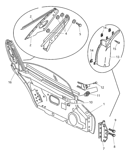 2000 Dodge Viper Door, Front Shell & Hinges Diagram