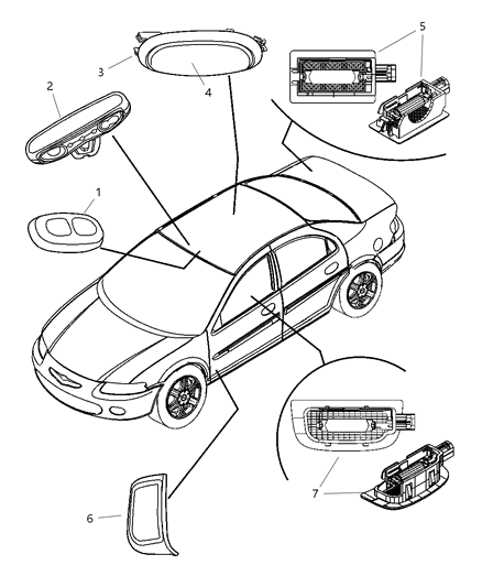 2005 Dodge Stratus Lamps - Cargo, Dome, Courtesy & Trunk Diagram