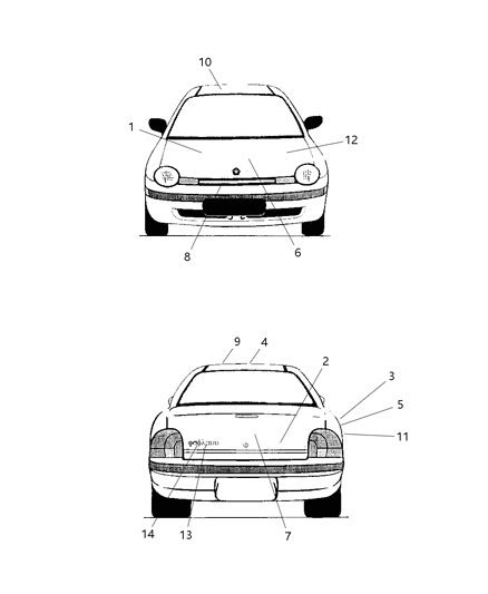1998 Dodge Neon Decal Rear Quarter Diagram for QW89CA1AB