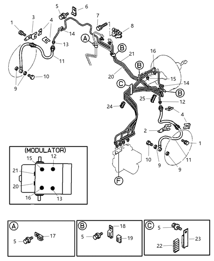 1998 Dodge Avenger Front Brake Lines & Hoses, Non-Turbo Diagram