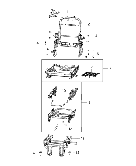 2019 Chrysler Pacifica Second Row - Quad - Frames And Adjusters Diagram