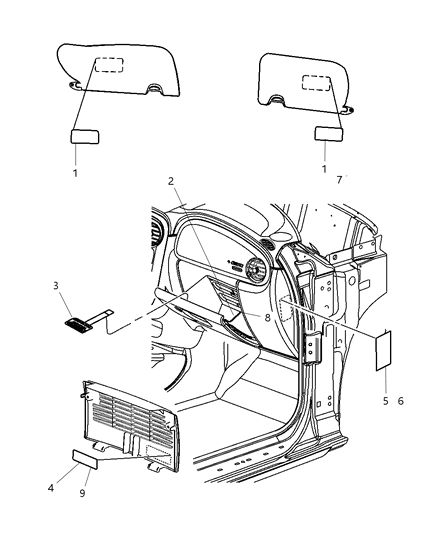 2005 Chrysler PT Cruiser Label-Air Bag Warning Diagram for 5023743AA