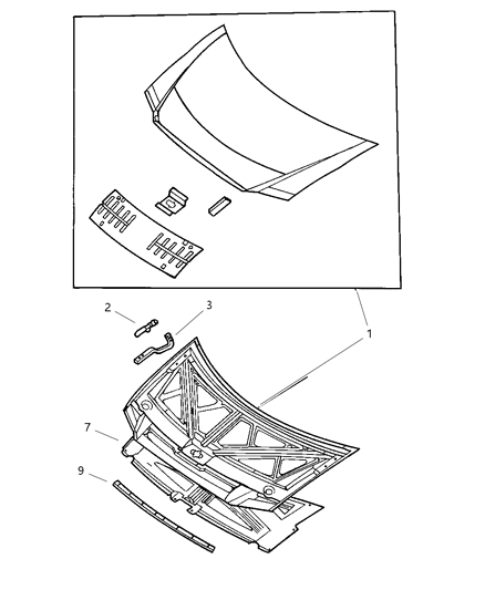 2003 Dodge Caravan Hood & Hinge Diagram