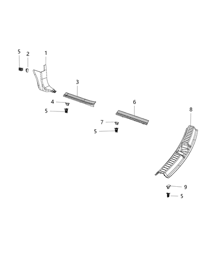 2017 Dodge Journey Cowl Side Panel & Scuff Plates Diagram