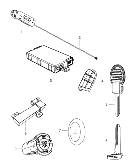 2016 Dodge Journey Receiver Modules, Keys & Key Fob Diagram