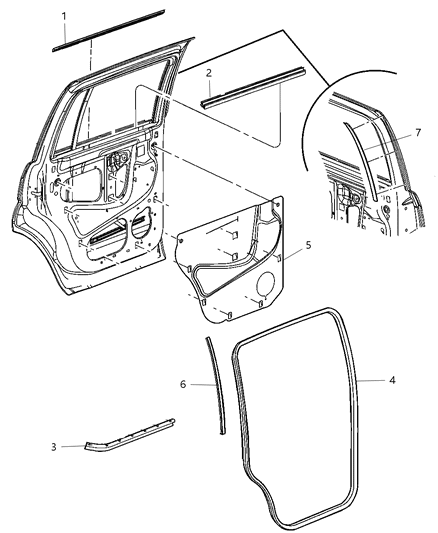 2006 Dodge Durango Door, Rear Weatherstrip & Seals Diagram