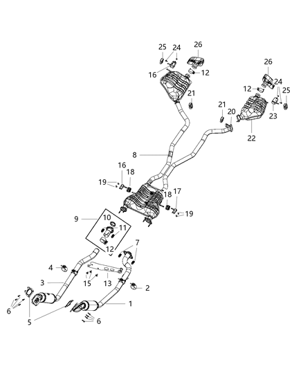 2017 Jeep Grand Cherokee Exhaust Converter And Pipe To Manifold Diagram for 68319267AA