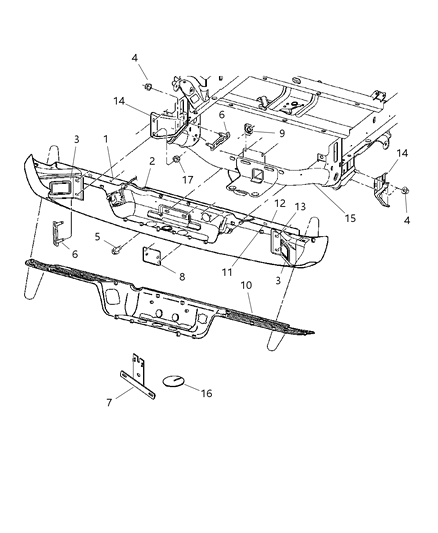 2008 Dodge Ram 3500 Pickup Bumper, Rear Diagram
