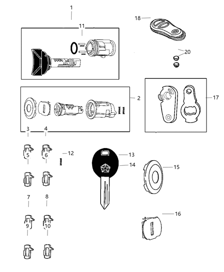 2006 Dodge Ram 1500 Lock Cylinders & Components Diagram