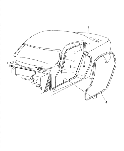 2000 Dodge Viper Door, Front Weatherstrips & Seal Diagram 2