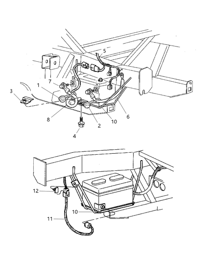 1999 Dodge Viper Battery Tray & Cables Diagram