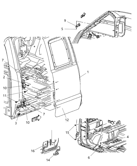 2008 Dodge Dakota Rear Door Lower Hinge Diagram for 55359817AB