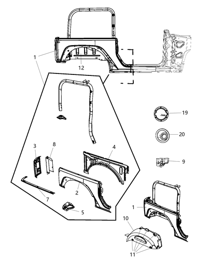 2015 Jeep Wrangler Rear Aperture (Quarter) Panel Diagram 1