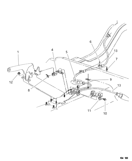 1997 Dodge Stratus Lever & Cables, Parking Brake Diagram