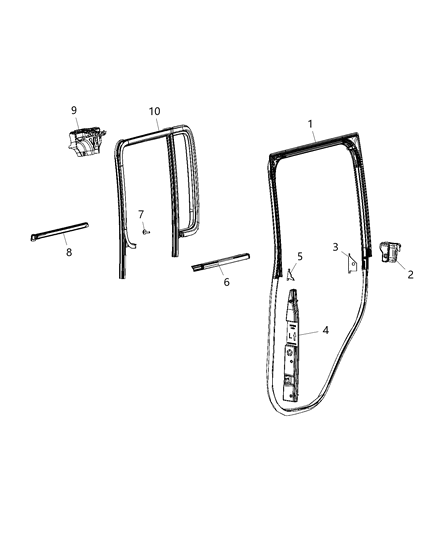 2021 Jeep Gladiator Weatherstrips - Rear Door Diagram