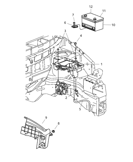 2004 Chrysler Town & Country Battery Tray & Shield Diagram