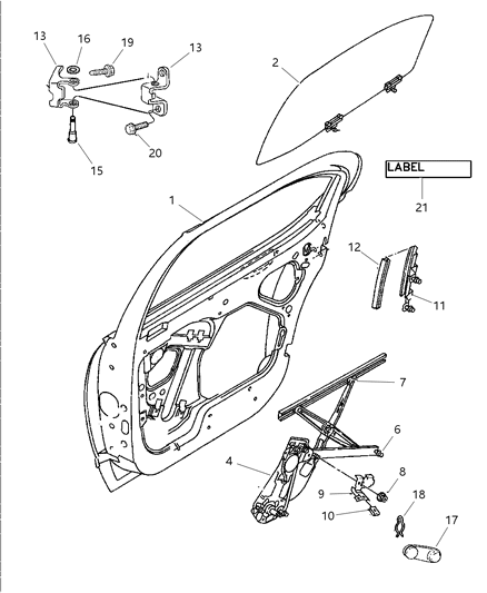 2000 Chrysler Cirrus Rear Door Lower Hinge Diagram for 4814466AB