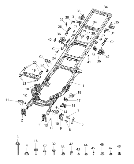 SPACER-BUMPER MOUNTING Diagram for 68455434AA