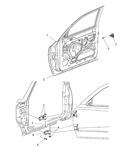 2008 Chrysler Aspen Front Door, Shell & Hinges Diagram