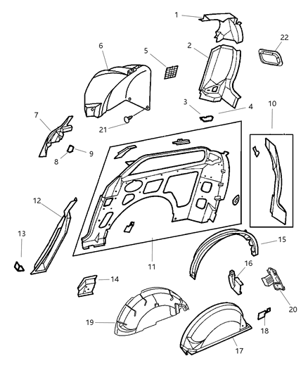2007 Chrysler Town & Country Quarter Panel With Sliding Door Inner Panel Parts Diagram