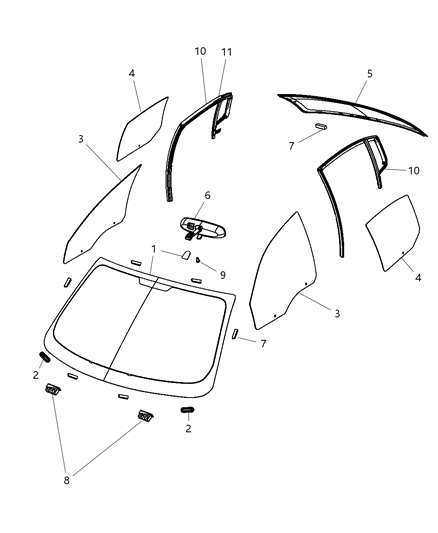 2013 Chrysler 200 Glass-Door Glass Run With Glass Diagram for 5074572AH