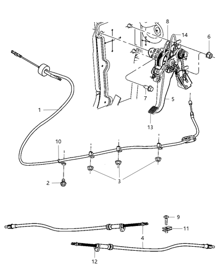 2013 Chrysler 300 Park Brake Lever & Cables Diagram