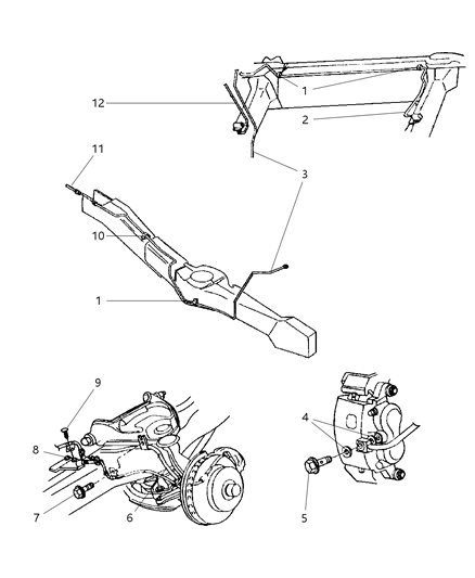 2000 Dodge Ram Wagon Brake Lines, Front Diagram