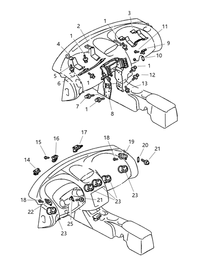 2003 Chrysler Sebring Instrument Panel Brackets & Outlets Diagram