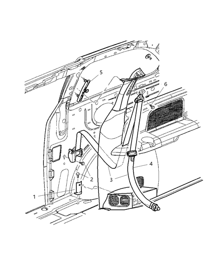 2003 Dodge Caravan Rear Seat Belt-Buckle Retractor Assembly Right Diagram for SL66XT5AA