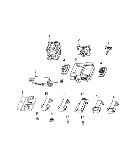 2019 Jeep Cherokee Receiver Modules, Keys & Key Fob Diagram