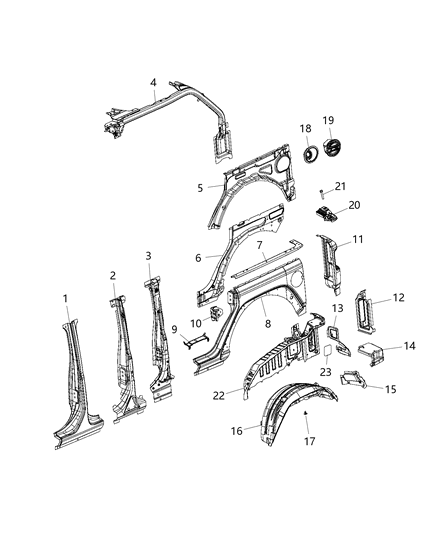 2019 Jeep Wrangler Panel-WHEELHOUSE Inner Diagram for 68302807AE