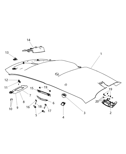 2013 Dodge Challenger Headliners & Visors Diagram