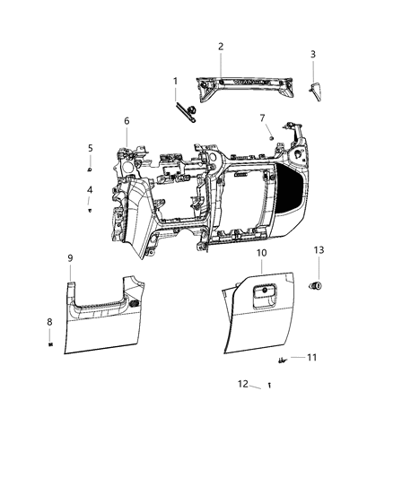 2020 Jeep Gladiator Instrument Panel, Lower Diagram