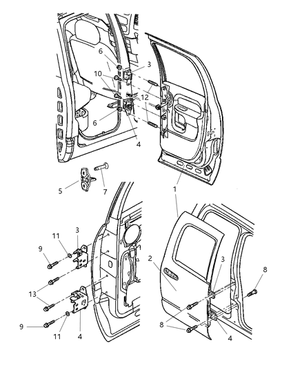 2008 Dodge Ram 3500 Rear Door Upper Hinge Diagram for 55276106AB