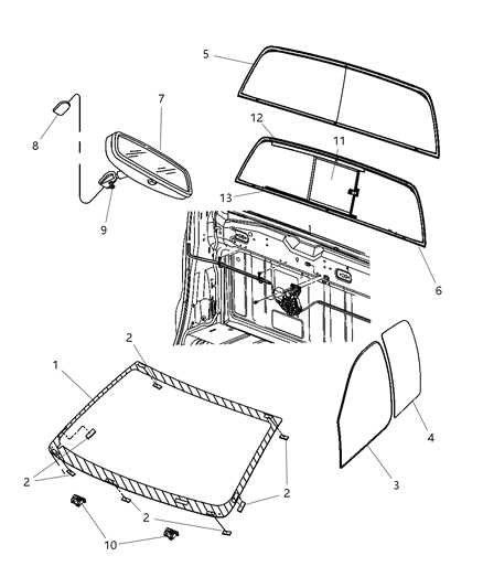2010 Dodge Ram 3500 Cab Chassis Glass, Glass Hardware & Interior Mirror Diagram