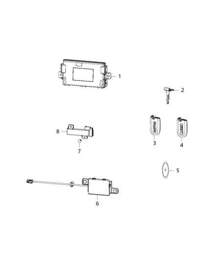 2016 Dodge Challenger Receiver Modules, Keys & Key Fob Diagram