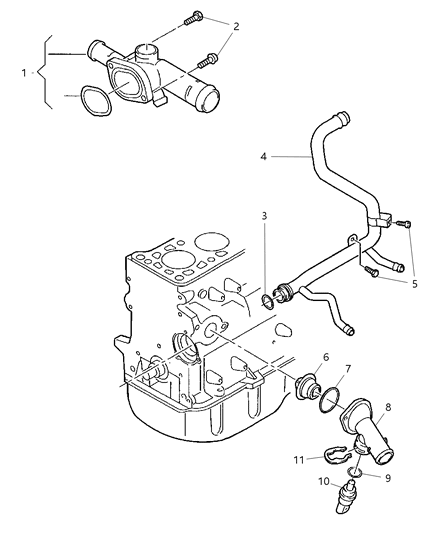 2008 Dodge Caliber Thermostat & Related Parts Diagram 1