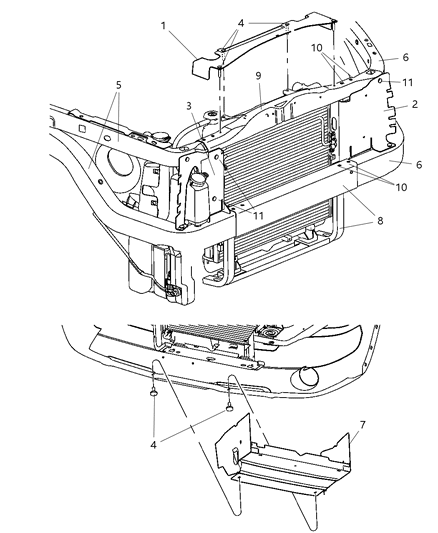 2007 Dodge Dakota Radiator Closure & Air Deflector Diagram