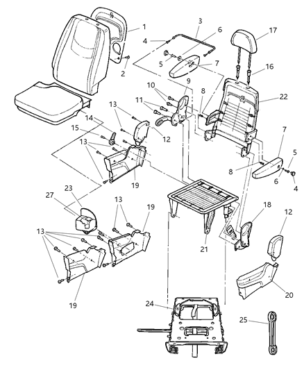 2005 Dodge Grand Caravan Quad Seats - Attaching Parts Diagram