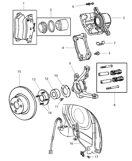 2003 Chrysler PT Cruiser Front Brakes Diagram