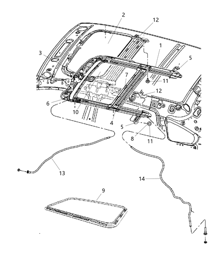 2011 Jeep Compass Sunroof Glass & Component Parts Diagram