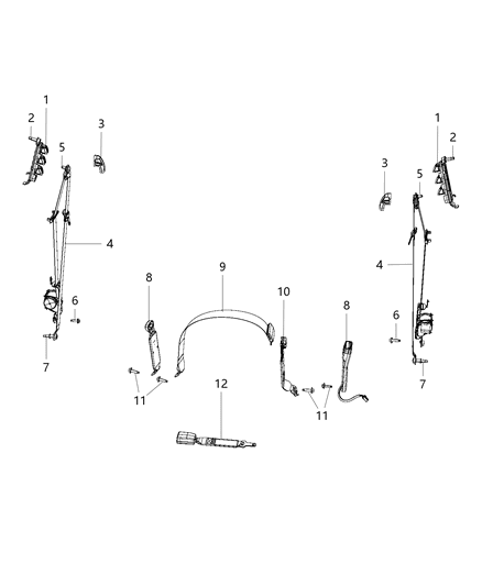 2016 Ram 2500 Seat Belts - Front, Crew Cab Diagram