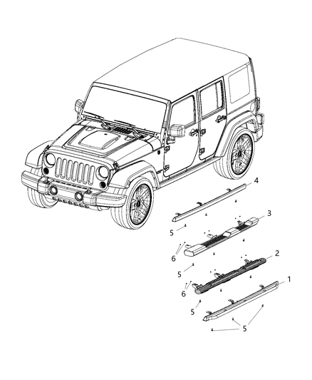 2016 Jeep Wrangler Running Boards & Side Steps Diagram