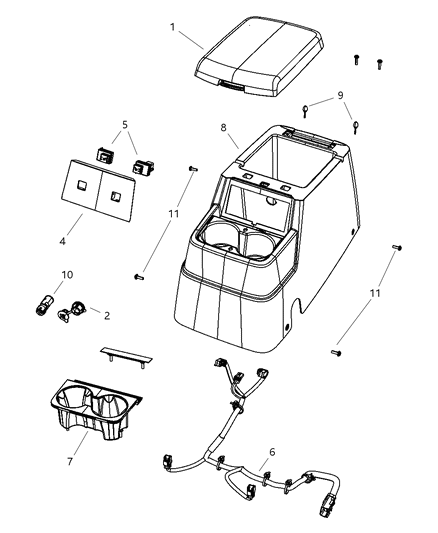 2009 Dodge Durango Floor Console, Rear Diagram